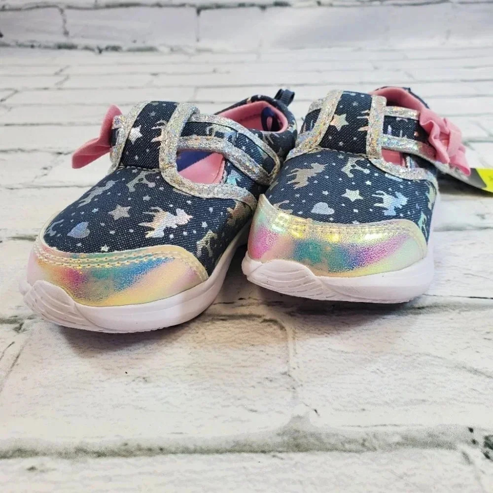 INFANT Blue and Silver Unicorn Baby Sneakers. Girls Baby Shoes. - Picture 3 of 10